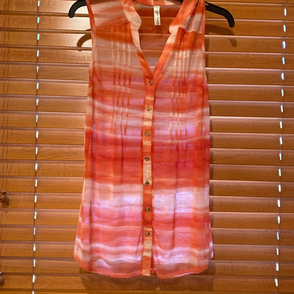 PerSeption Concept Orange Hues sleeveless sheet blouse size small (e)